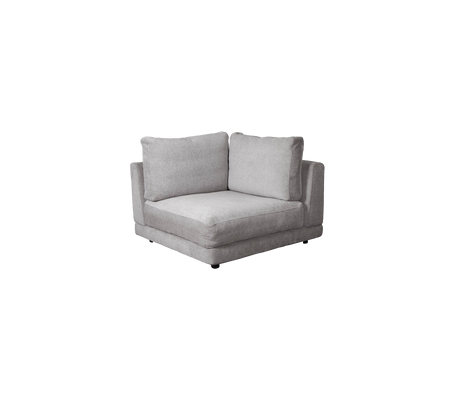 Gray corner sofa with plush cushions, featuring a modern design and relaxed style, perfect for cozy seating arrangements.