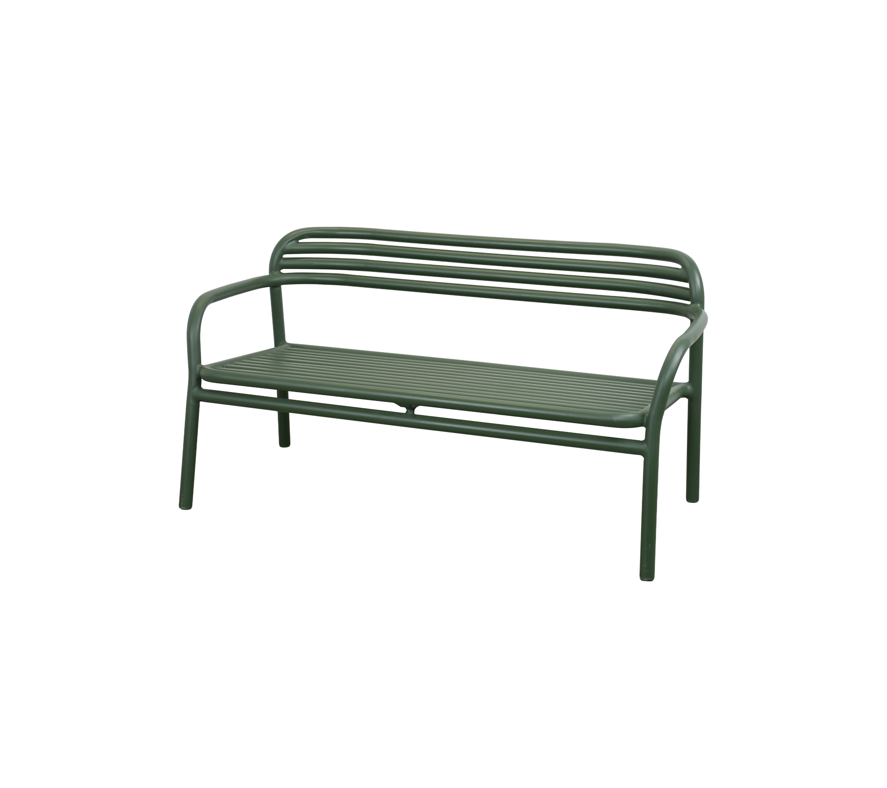 Dark green bench with a simple design.