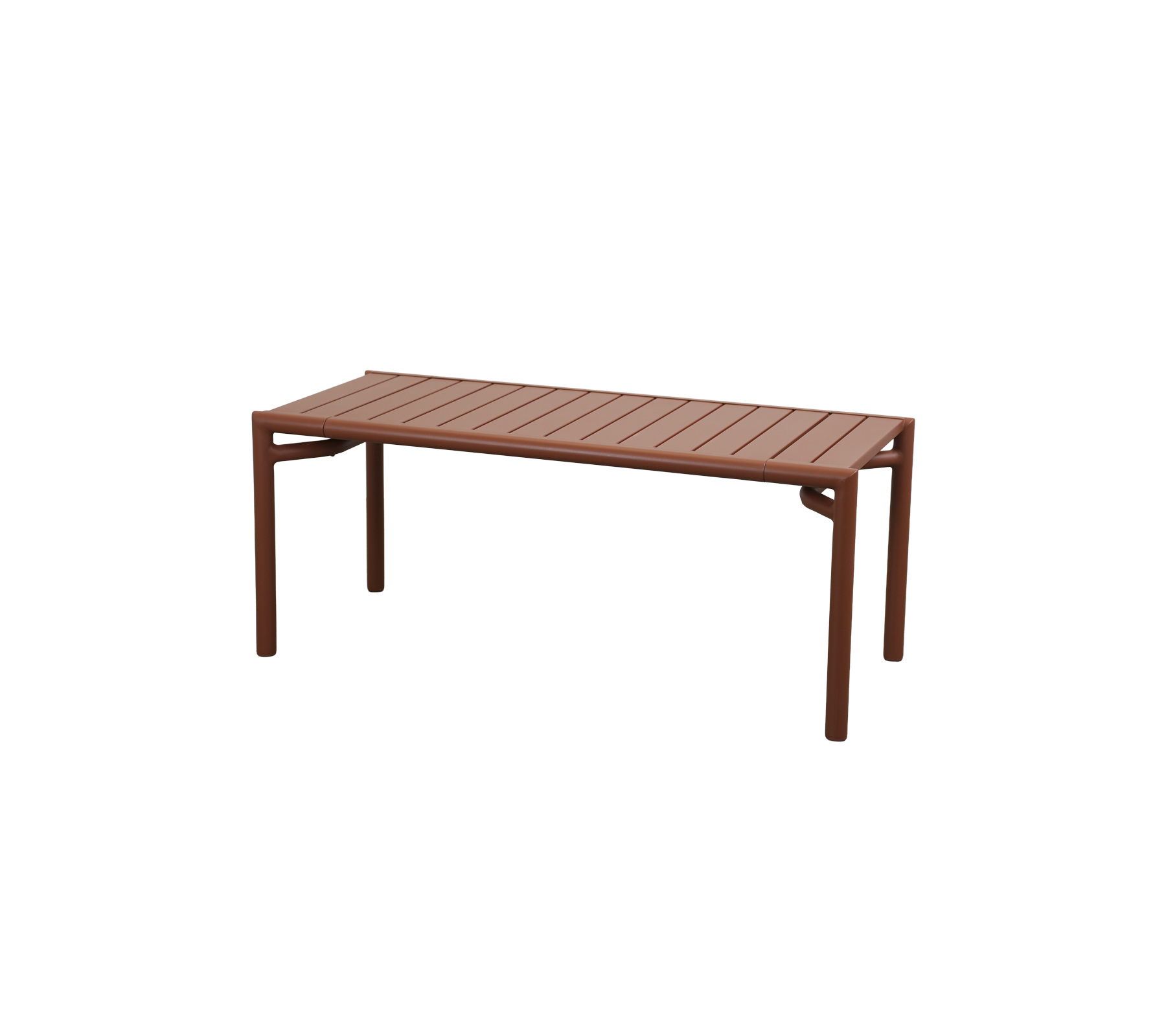Desert red table with slatted design.