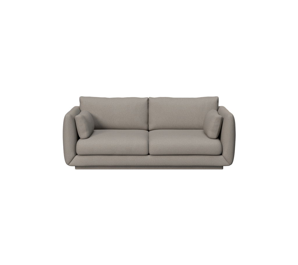 Light brown modern sofa with plush cushions.