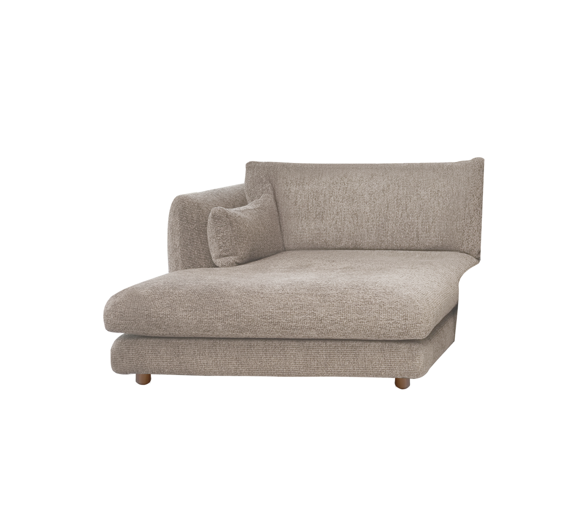 Light brown chaise lounge with a modern design.