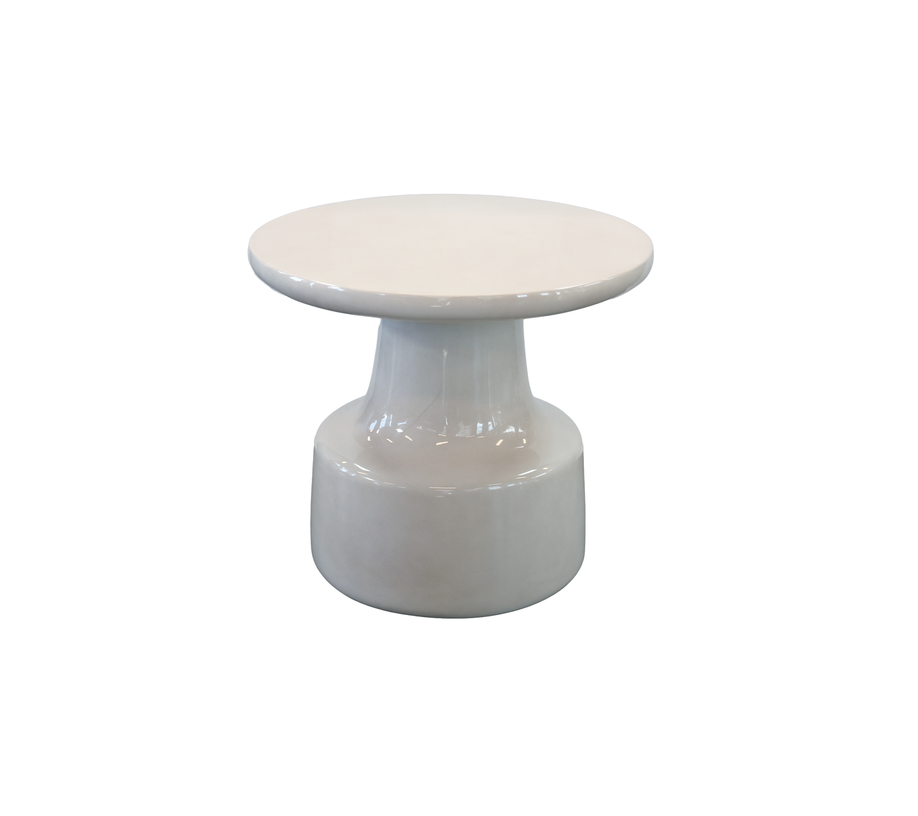 Round white table with a unique design.