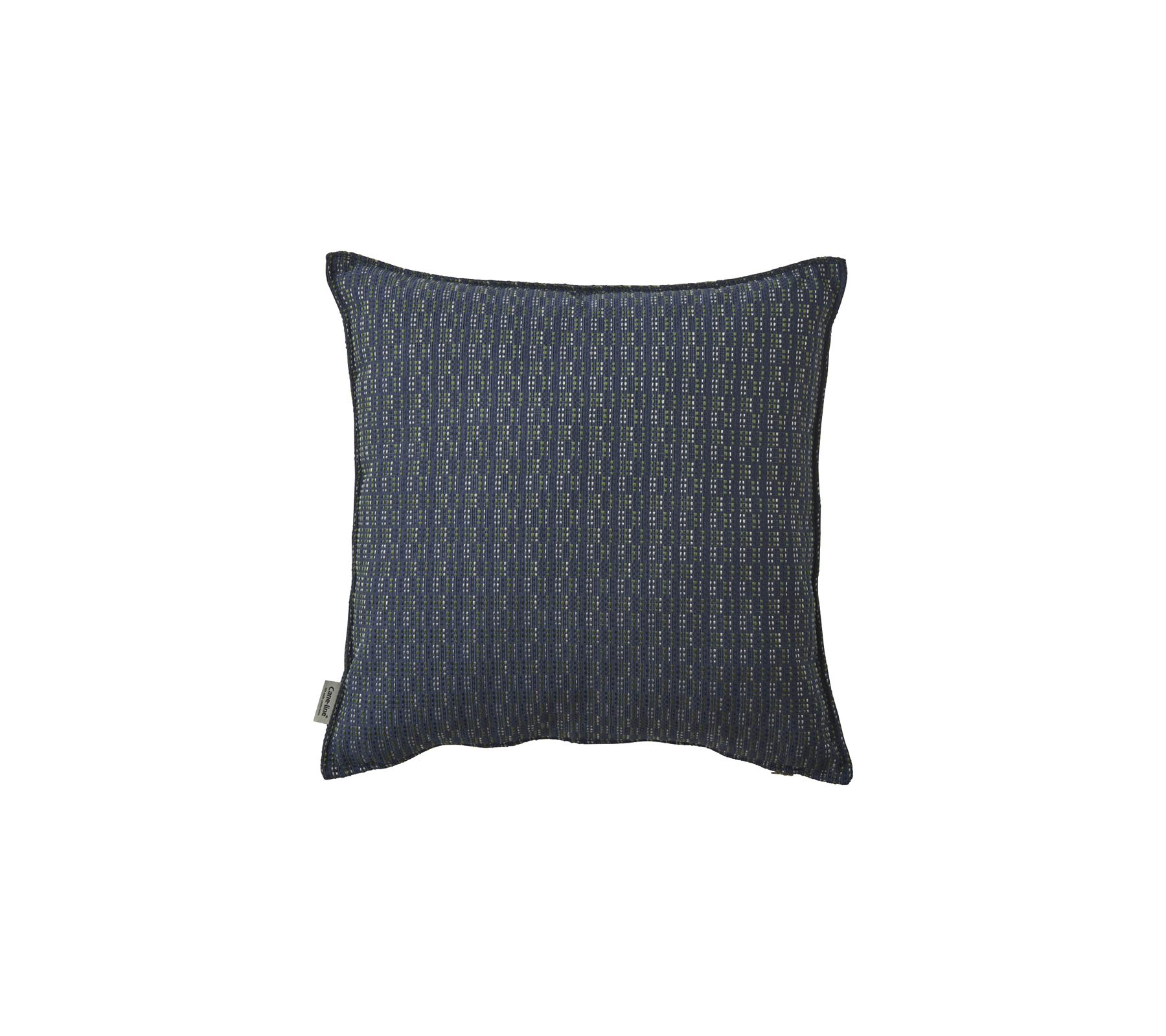 Dark square decorative pillow with a textured pattern of vertical lines and subtle colors. Ideal for enhancing home decor.