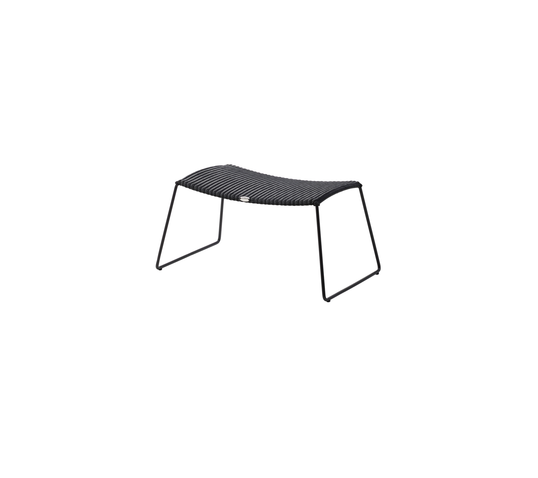 Black seating piece with a curved surface and metal frame, designed for comfort and support while relaxing.