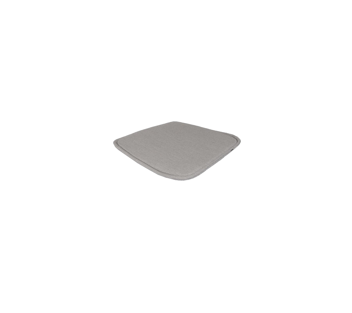A simple, square-shaped seat cushion in a light grey color, featuring smooth edges and a minimalist design.