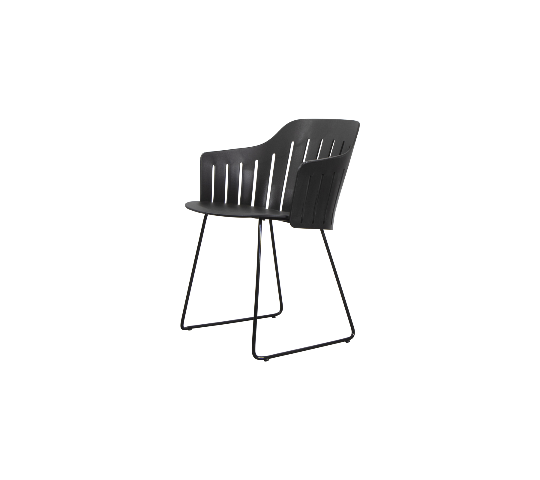 Stylish chair featuring a sleek design with a curved backrest and sturdy metal legs, ideal for modern seating.