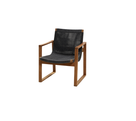 Stylish chair with a wooden frame and a comfortable dark fabric seat, perfect for modern interiors or casual settings.
