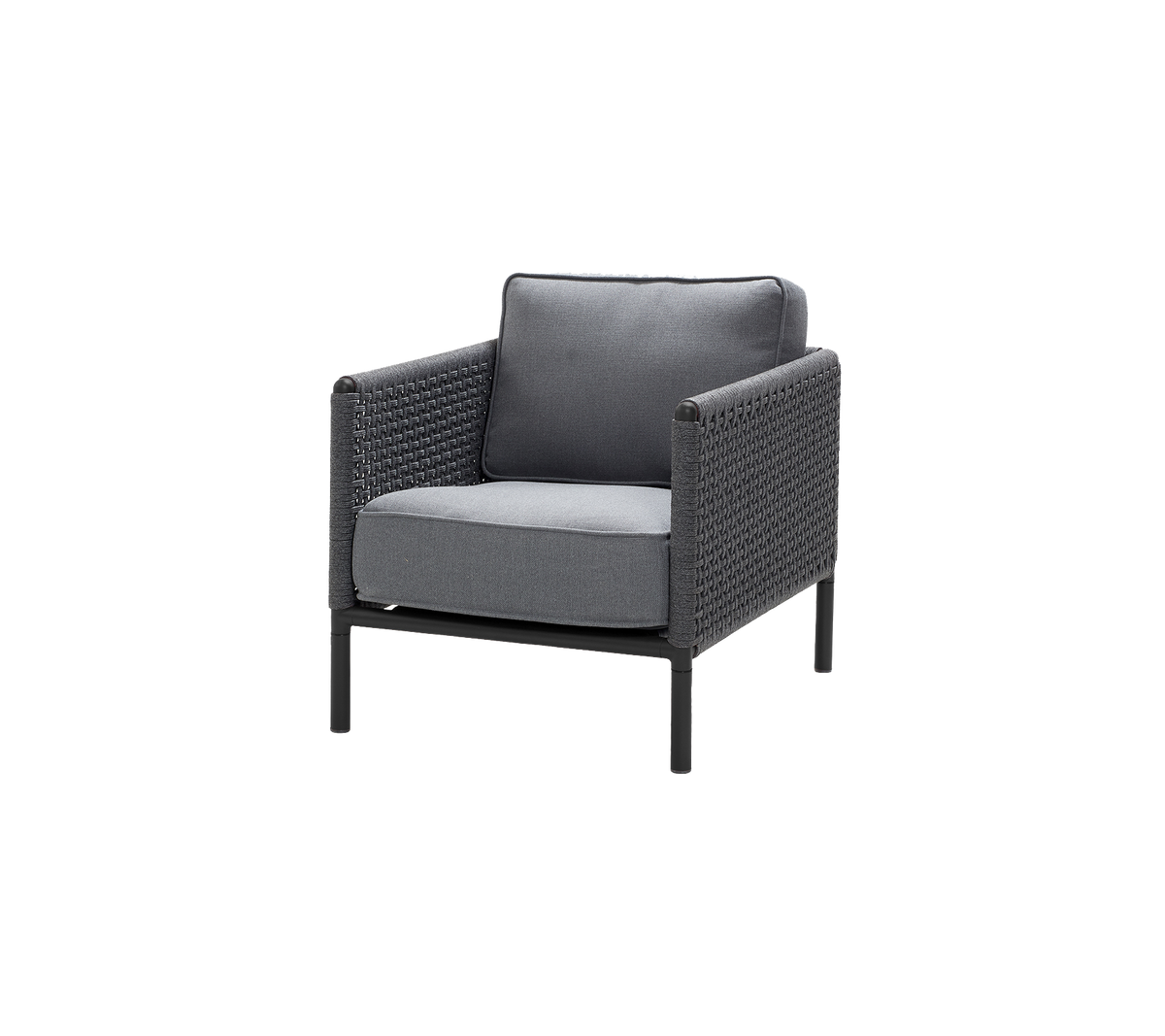 Stylish chair featuring a grey cushion and woven texture, designed for comfort and modern aesthetics. Ideal for various settings.