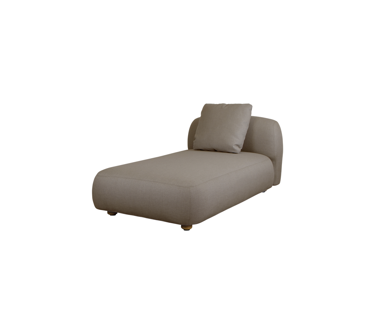 Contemporary chaise lounge in a neutral fabric, featuring a stylish, minimalist design and a plush cushion for comfort.
