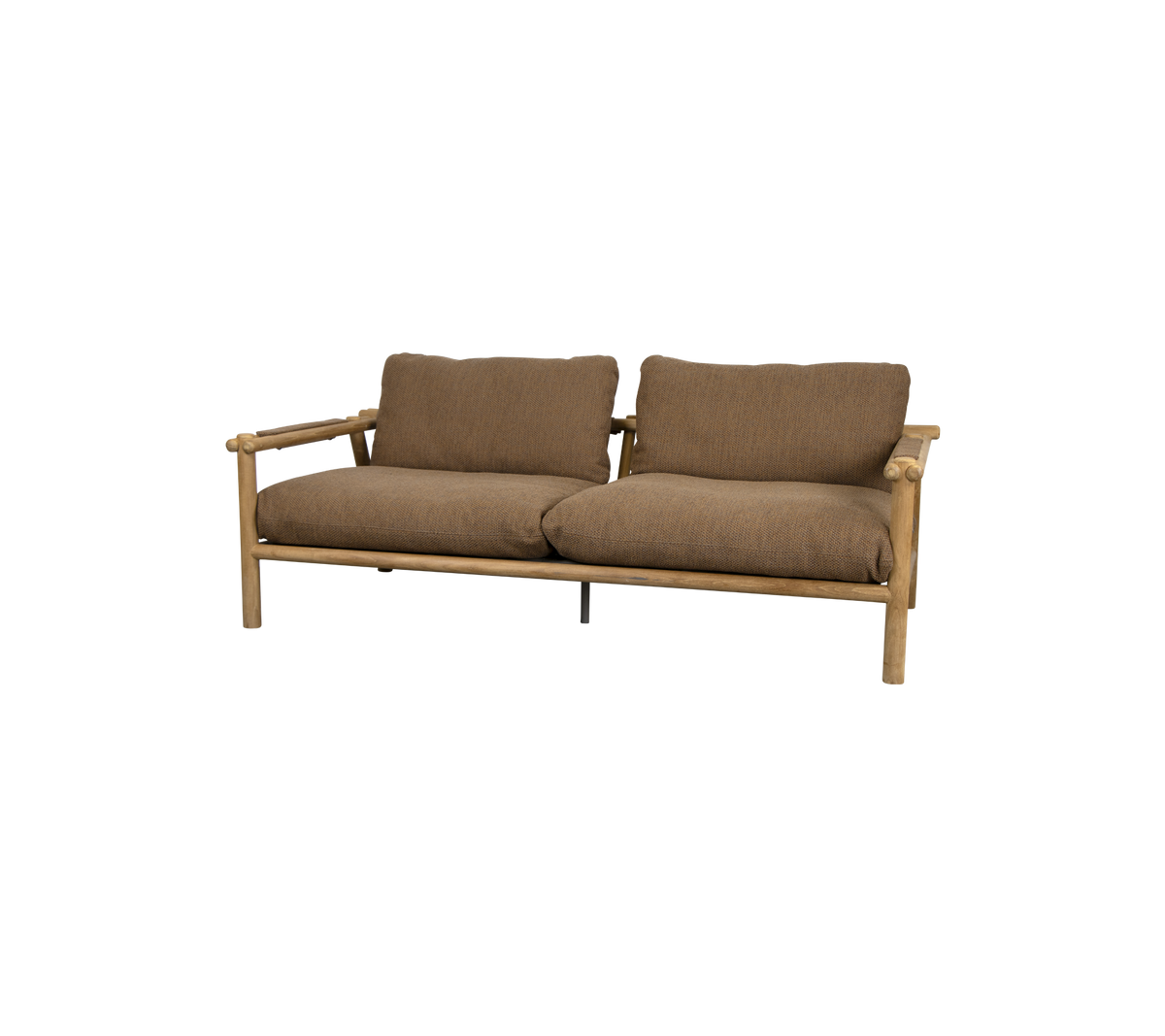 A comfortable two-seater sofa with a wooden frame and soft brown cushions, designed for relaxation and stylish seating.