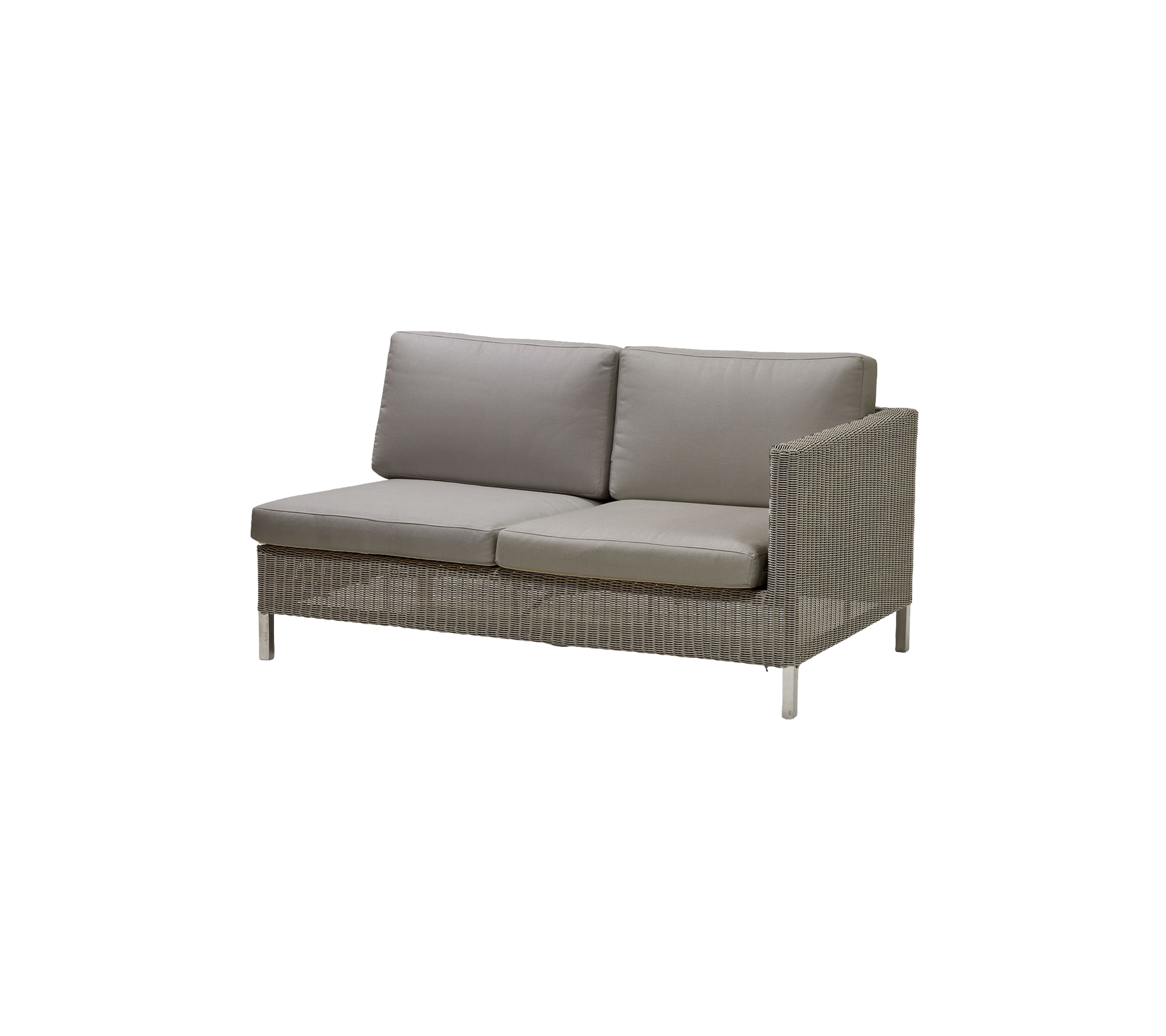 Modern two-seat sofa featuring a textured frame and soft gray cushions for comfort and style. Perfect for relaxation.