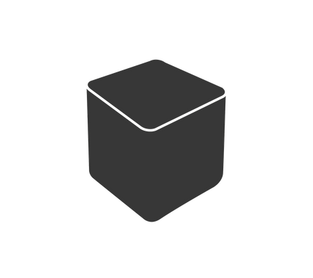 A simple, dark-colored cube with rounded edges and a smooth surface, featuring a slightly raised top.