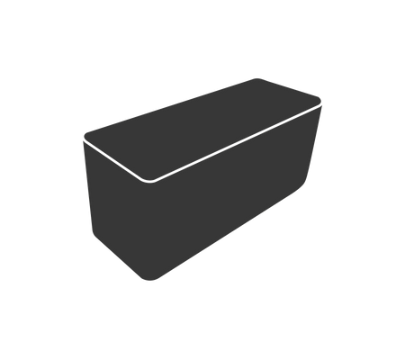 Gray storage box with a rectangular lid and sloped sides. Ideal for organizing various items.