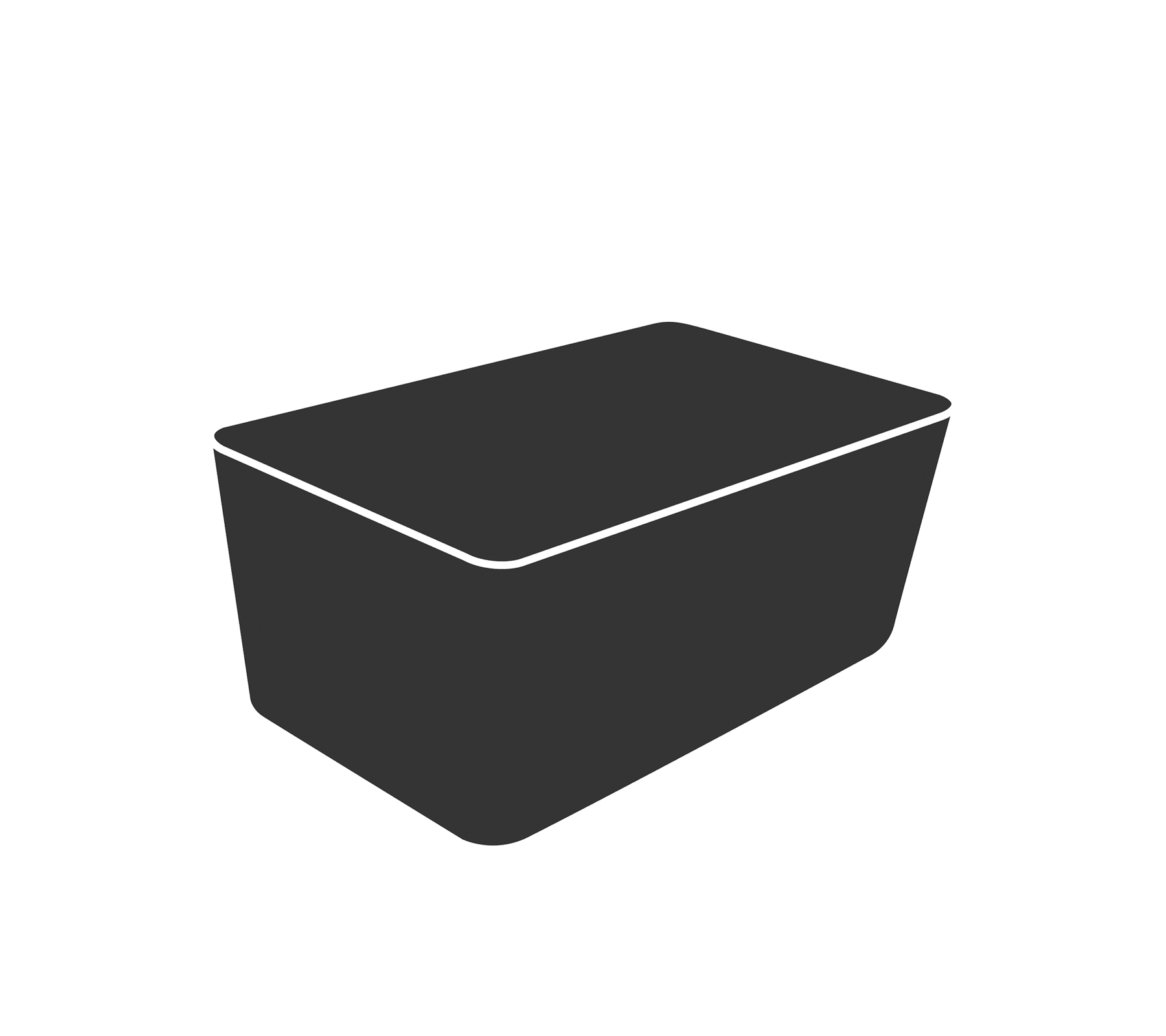 A simple black rectangular container with a flat lid, suitable for storage or organization.