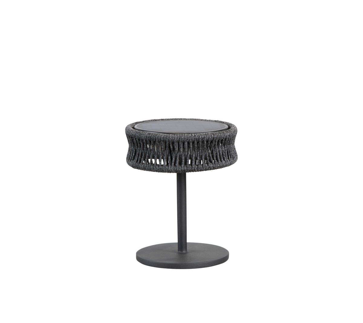 Round side table featuring a textured woven design with a sleek metal base, ideal for adding style to any space.