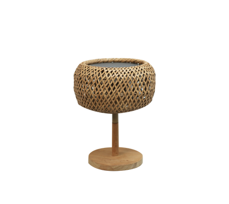 Modern natural planter with a woven design and round base.
