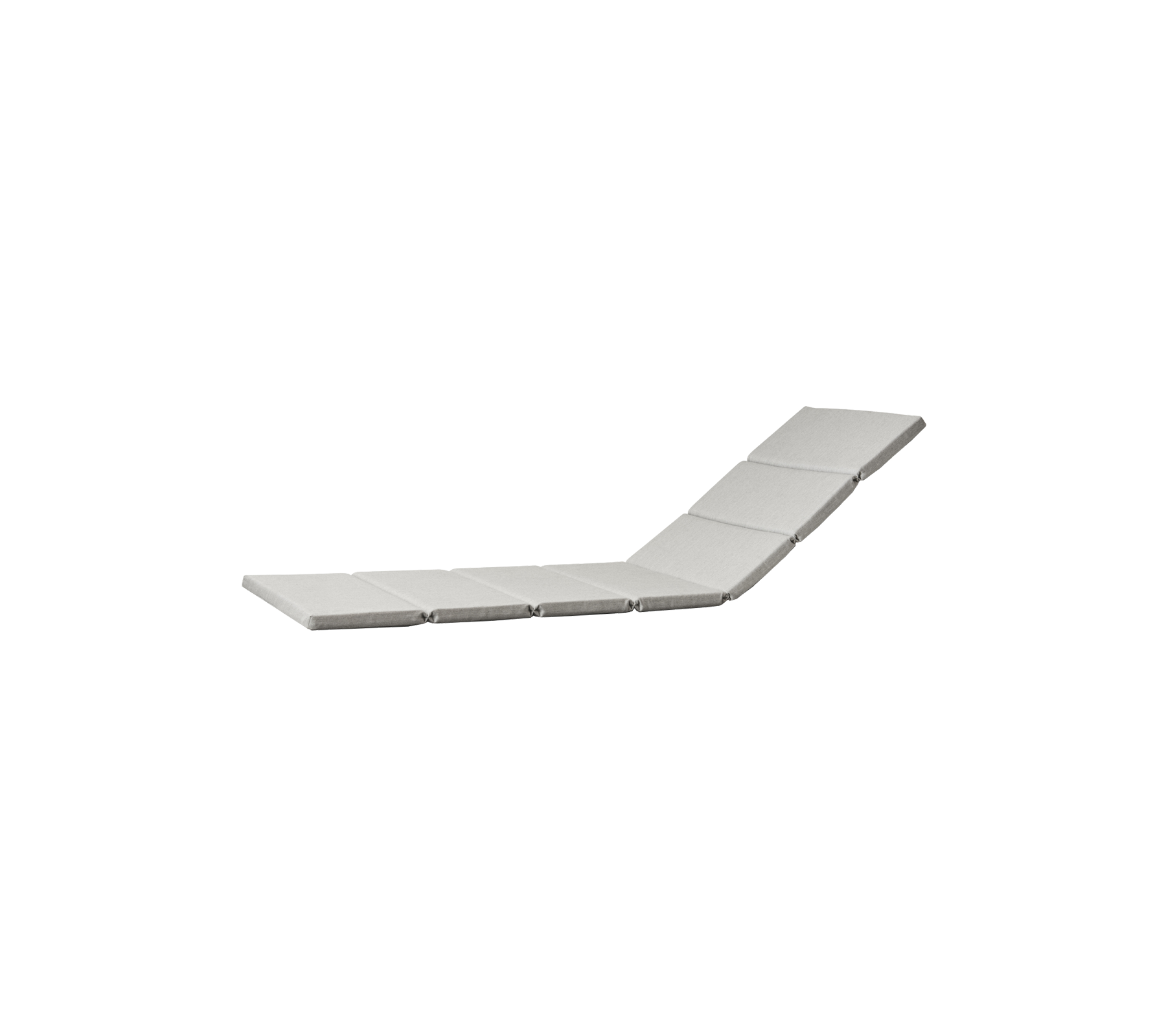 Contemporary reclining lounge chair in a light gray design, featuring a segmented cushion for comfort and support.