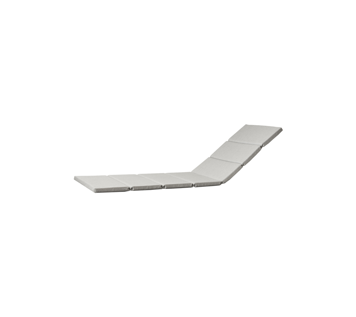 Contemporary reclining lounge chair in a light gray design, featuring a segmented cushion for comfort and support.