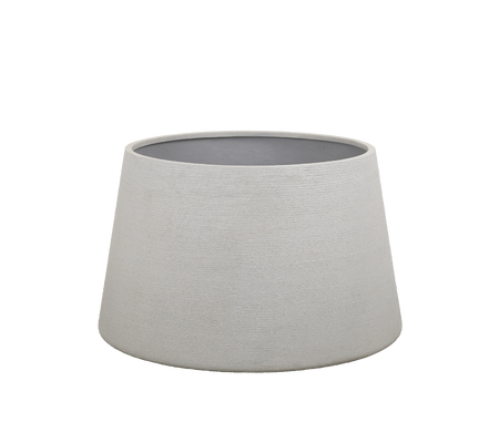 Grey planter with a modern design, featuring a tapered shape.