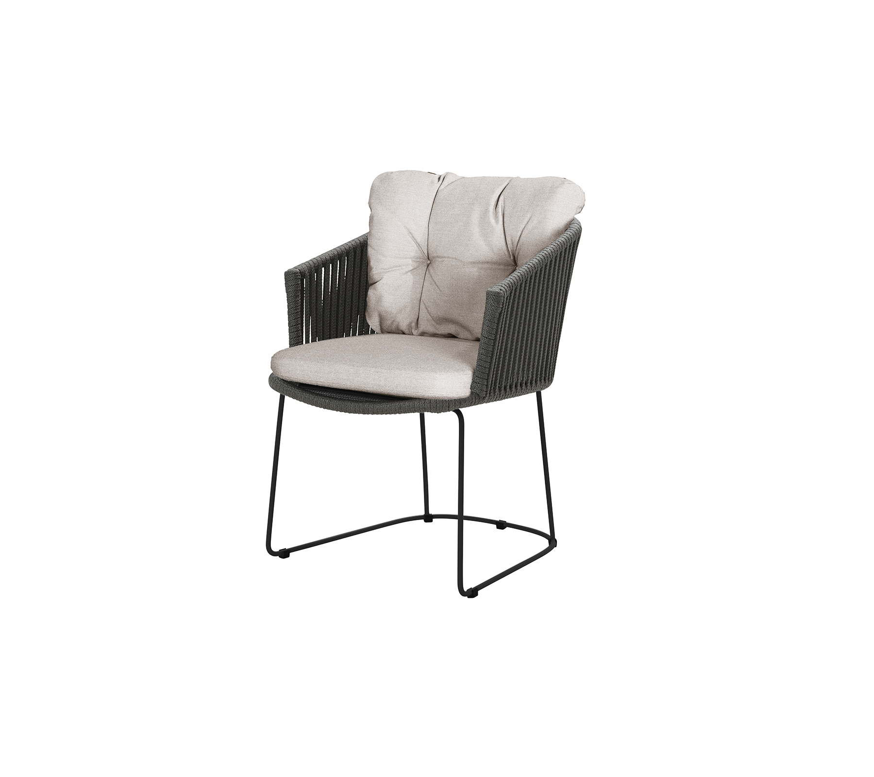 A comfortable chair with a soft, cushioned seat and backrest, featuring a stylish woven design and a sturdy frame.
