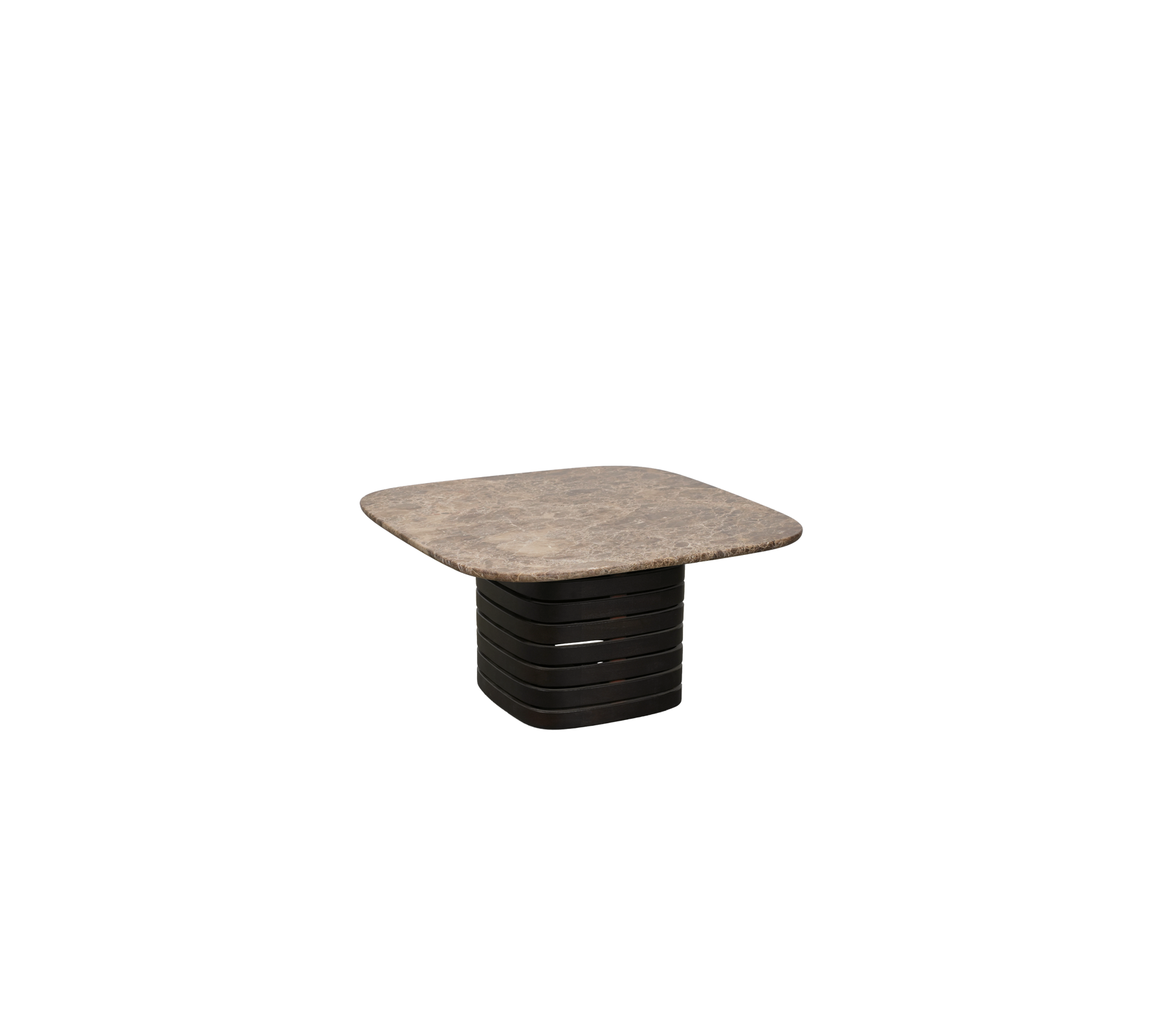 Dark brown table with an Emperador top in a simple design.