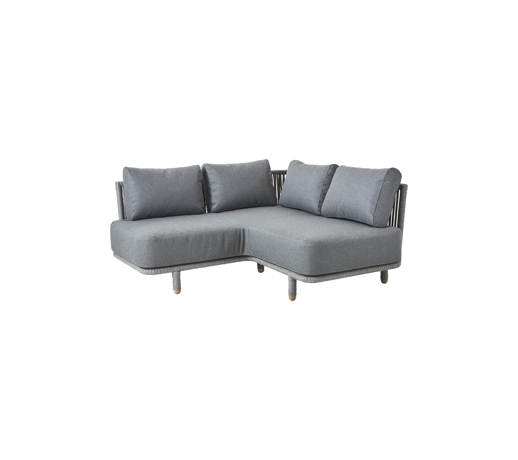 L-shaped grey sofa with plush cushions, featuring a modern design and wooden legs. Ideal for contemporary living spaces.