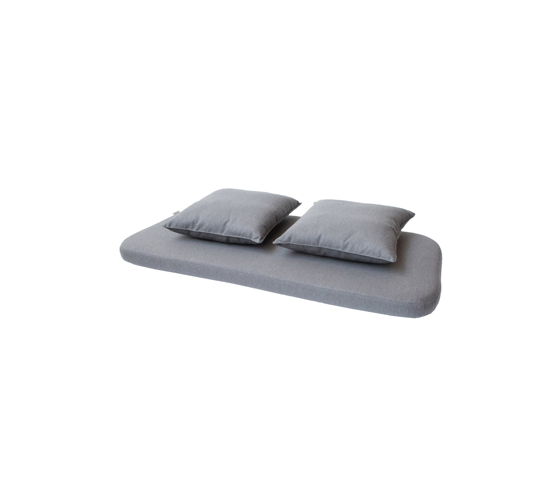 Gray mattress pad with two matching pillows on top, designed for comfort and relaxation.