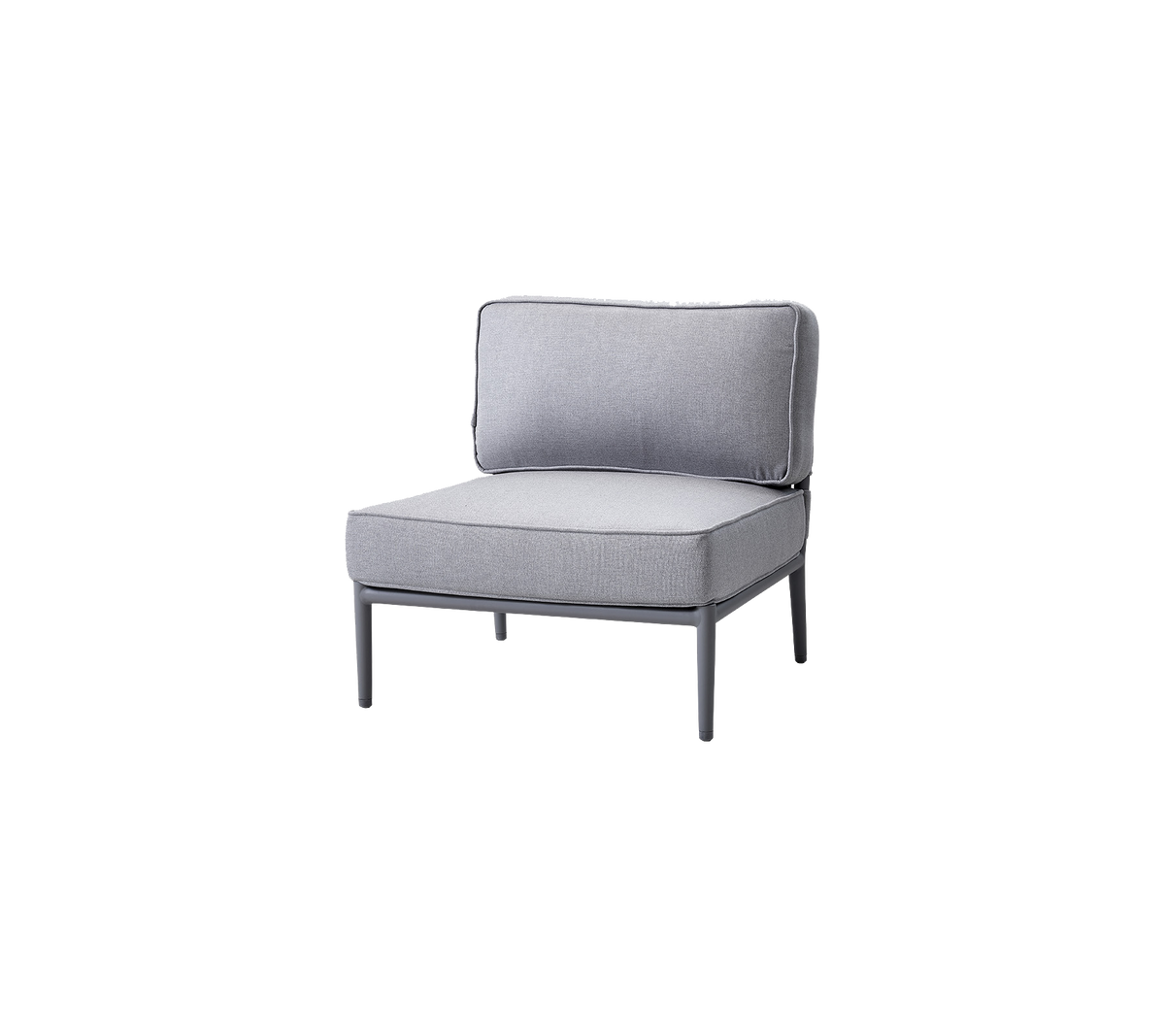 Stylish gray chair with a simple design, featuring a cushioned seat and back for comfort. Ideal for modern seating arrangements.