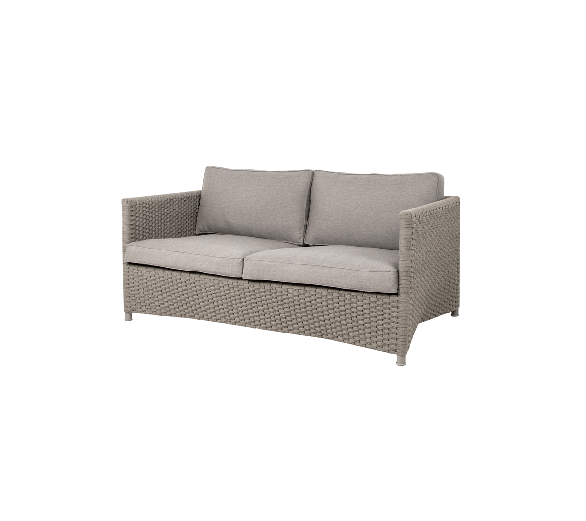 Comfortable two-seater sofa with a woven frame and soft cushions in a neutral color, perfect for relaxation and style.