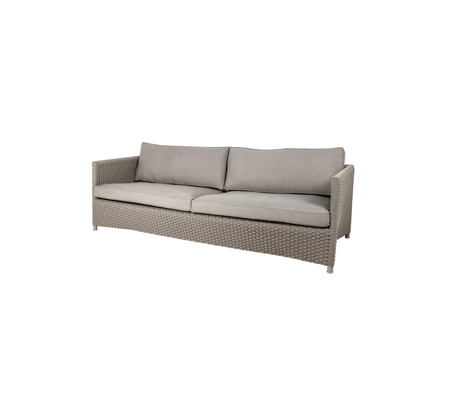 Stylish, modern sofa with a light gray cushion and woven texture, offering comfortable seating for multiple people.