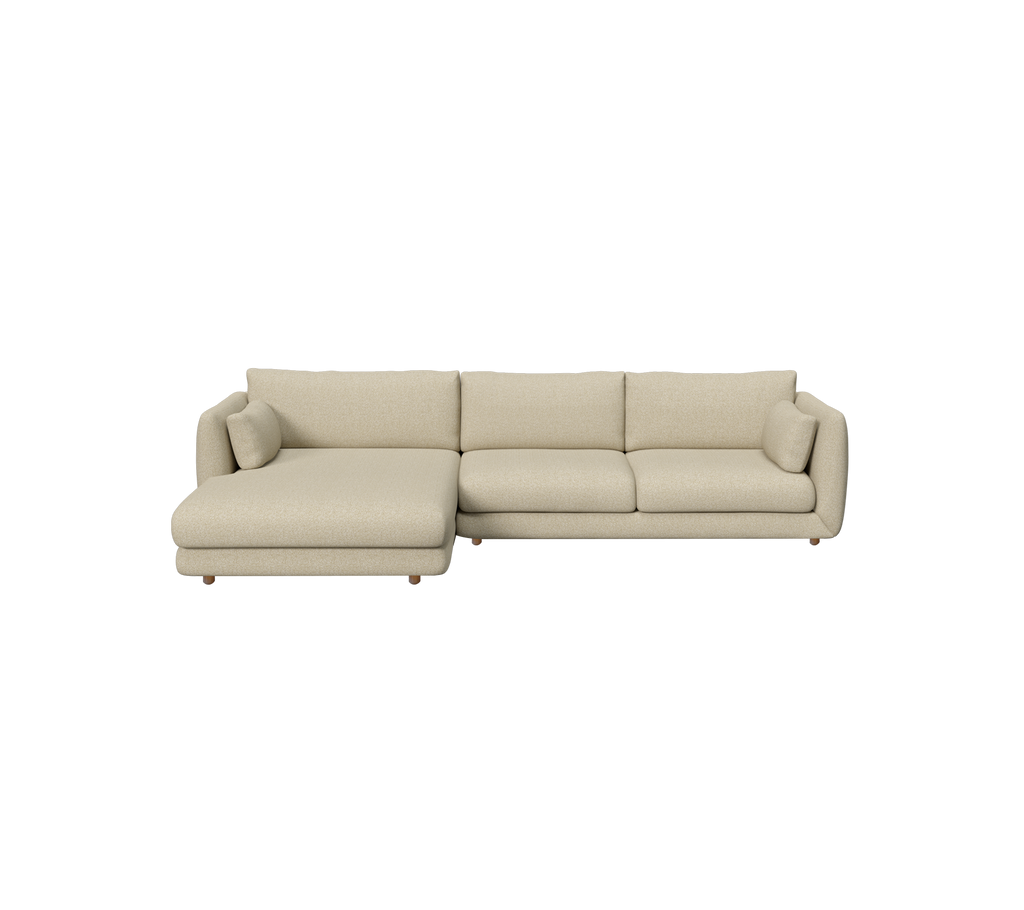 Light brown modern sofa with a chaise lounge design.