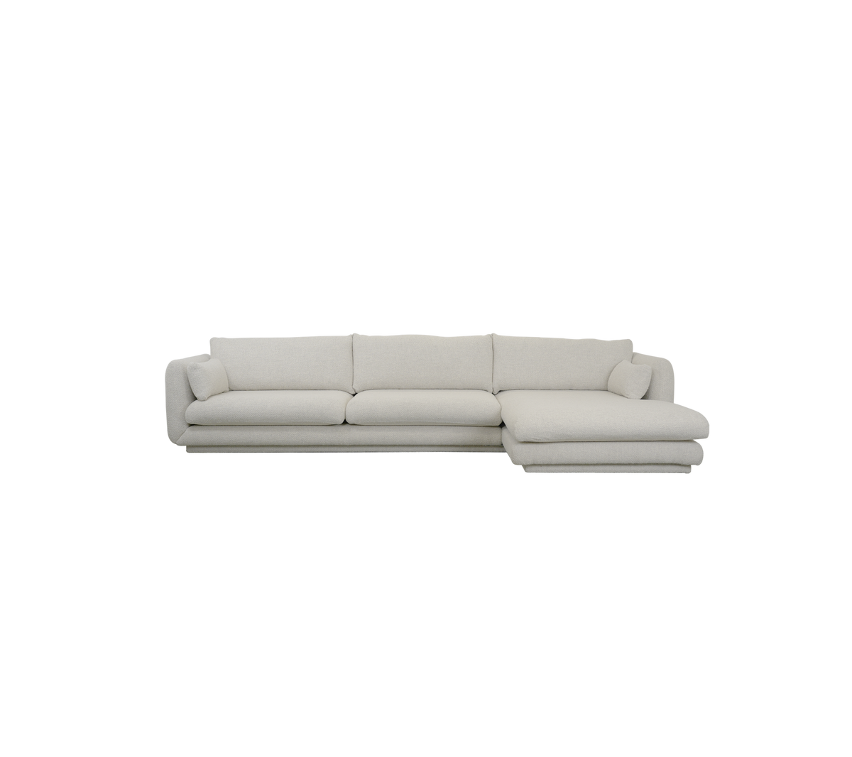 Modern sand-colored sofa with a clean design.