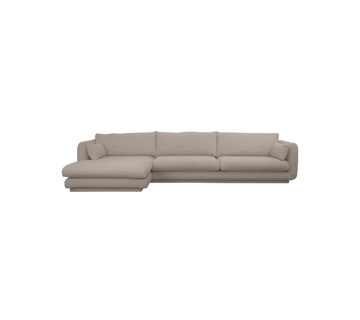 Light brown sectional sofa in a modern lounge setting.