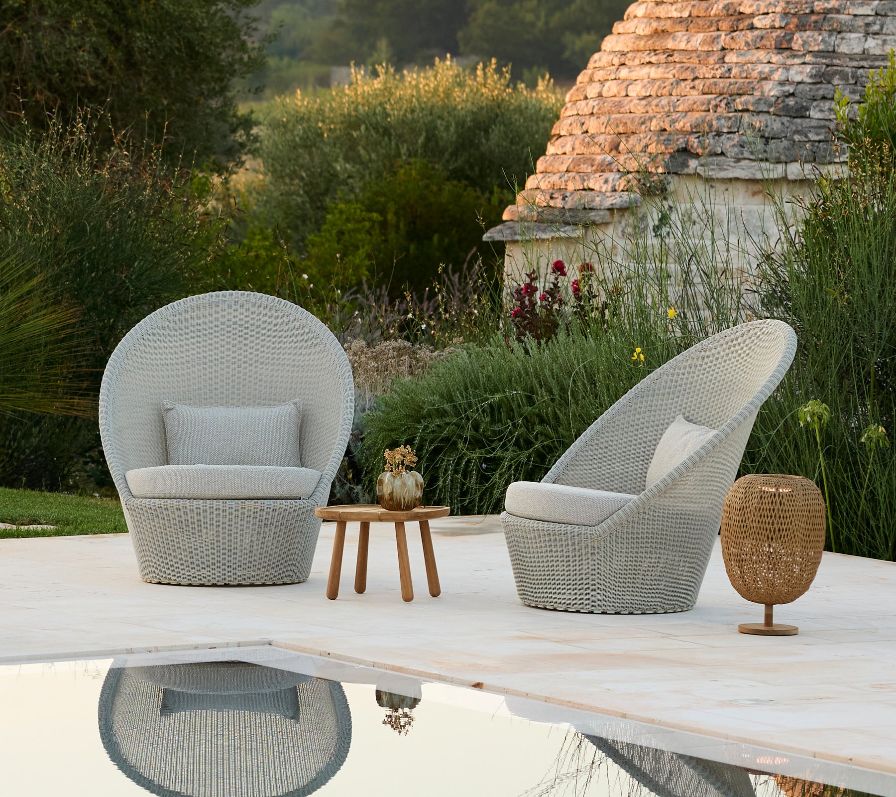 COMPACT LO CHAIR 02 basque “gray stripe” Cane-line Kingston sunchair w/wheels - Scandinavian outdoor