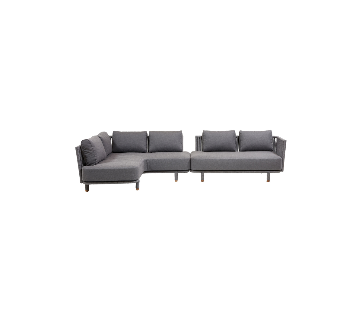 Modern gray sectional sofa with plush cushions and wooden legs, designed for comfort and style. Perfect for any living space.