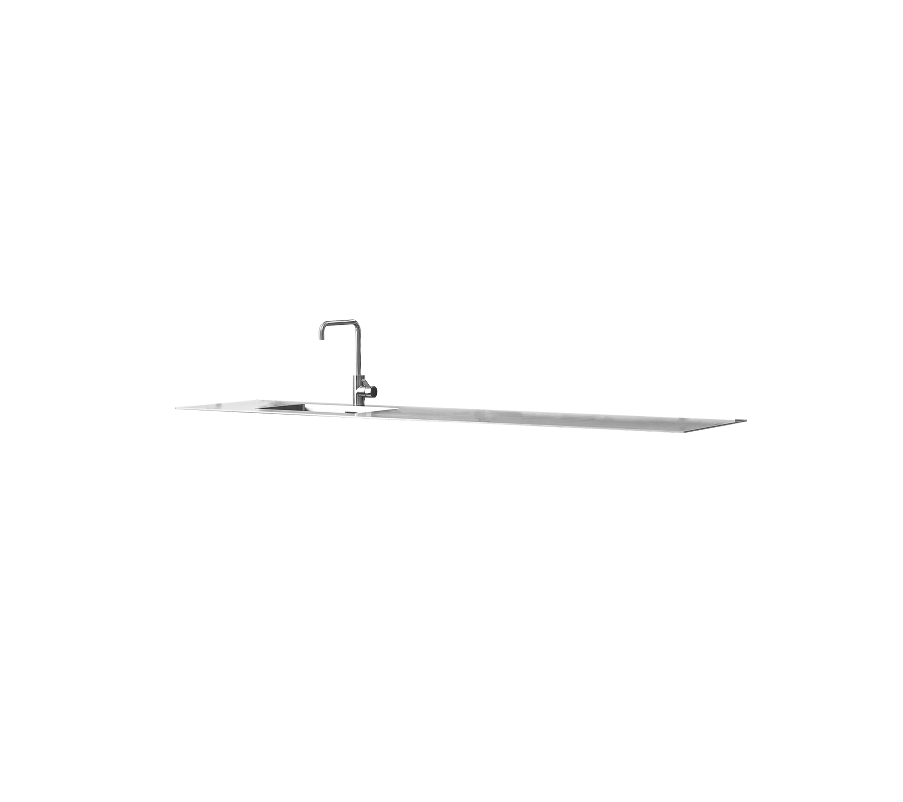 Sleek silver water faucet with a long spout and a modern design, suitable for various sink applications.