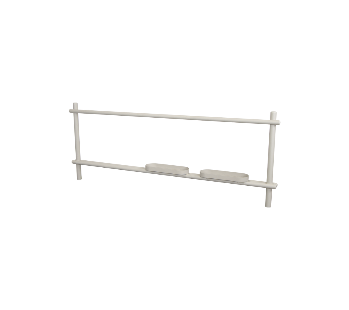 A simple, rectangular shelving unit with two horizontal shelves and a lightweight frame, designed for efficient storage or display.