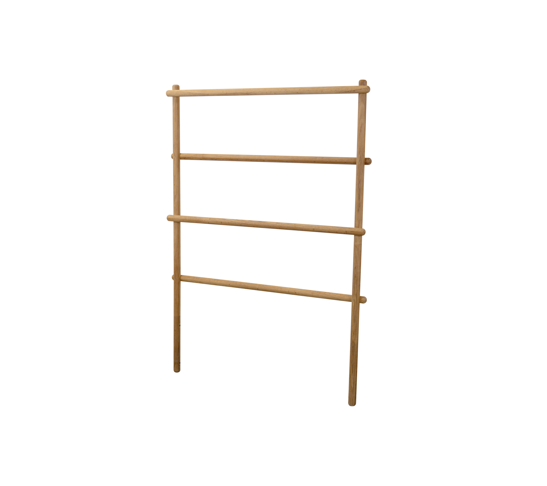 Wooden rack with three horizontal bars for displaying or storing items. Natural finish enhances any decor style.